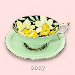 Paragon England Cup & Saucer Set 1940s Bone China Pastel Green with Daffodils