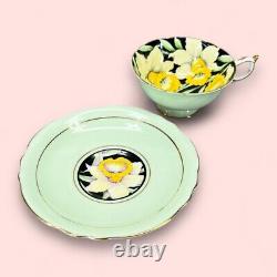 Paragon England Cup & Saucer Set 1940s Bone China Pastel Green with Daffodils