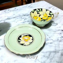 Paragon England Cup & Saucer Set 1940s Bone China Pastel Green with Daffodils