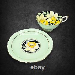 Paragon England Cup & Saucer Set 1940s Bone China Pastel Green with Daffodils