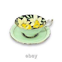 Paragon England Cup & Saucer Set 1940s Bone China Pastel Green with Daffodils