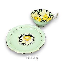 Paragon England Cup & Saucer Set 1940s Bone China Pastel Green with Daffodils