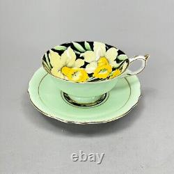 Paragon England Cup & Saucer Set 1940s Bone China Pastel Green with Daffodils