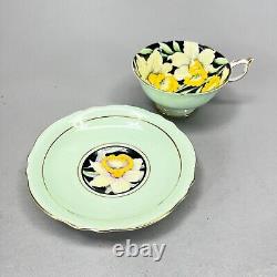 Paragon England Cup & Saucer Set 1940s Bone China Pastel Green with Daffodils