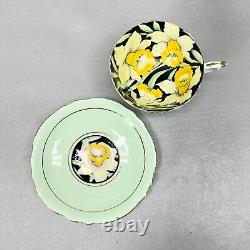 Paragon England Cup & Saucer Set 1940s Bone China Pastel Green with Daffodils