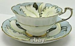 Paragon England Double Warrant Large Floating White Orchid Blue Teacup & Saucer