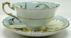 Paragon England Double Warrant Large Floating White Orchid Blue Teacup & Saucer
