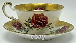 Paragon England Fine Bone China Red Cabbage Rose Gold Accents Teacup & Saucer