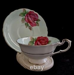 Paragon Fine Bone China England Cabbage Roses Baby Blue Teacup Saucer Set