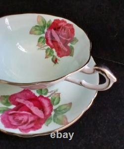 Paragon Fine Bone China England Cabbage Roses Baby Blue Teacup Saucer Set
