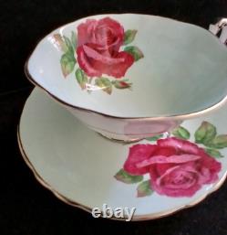 Paragon Fine Bone China England Cabbage Roses Baby Blue Teacup Saucer Set