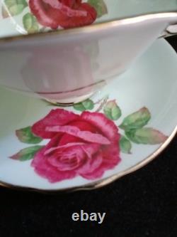 Paragon Fine Bone China England Cabbage Roses Baby Blue Teacup Saucer Set