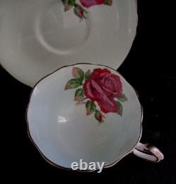 Paragon Fine Bone China England Cabbage Roses Baby Blue Teacup Saucer Set
