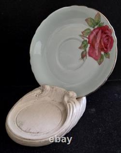 Paragon Fine Bone China England Cabbage Roses Baby Blue Teacup Saucer Set