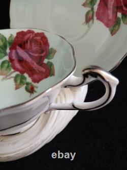 Paragon Fine Bone China England Cabbage Roses Baby Blue Teacup Saucer Set