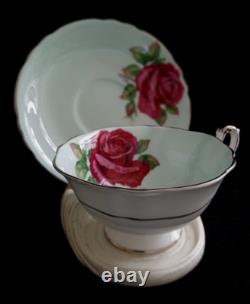 Paragon Fine Bone China England Cabbage Roses Baby Blue Teacup Saucer Set