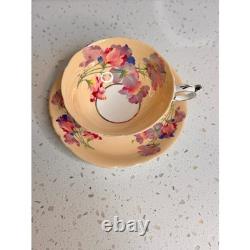 Paragon Fine Bone China England Teacup & Saucer Set Sweet Pea Floral Peach