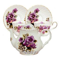 Purple Pansy Bone China Tea Set For Two Made In England