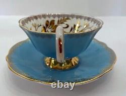 Queen Anne Bone China Blue Lusterware Gold Floral Tea Cup Saucer Set England #62