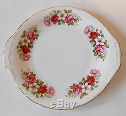 Queen Anne England #8644 21 Piece Dessert Set, Red & Pink Roses, Gold Trim