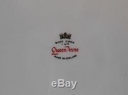 Queen Anne England #8644 21 Piece Dessert Set, Red & Pink Roses, Gold Trim