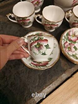 Queen Anne Fine China England Tea Cup Saucer Set Magnolia Teapot Milk Bowl 10pcs