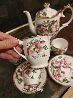 Queen Anne Fine China England Tea Cup Saucer Set Magnolia Teapot Milk Bowl 10pcs