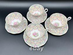 Queen Anne Royal Bridal Gown Tea Cup Saucer Sets of 4 Bone China England 8 Piece
