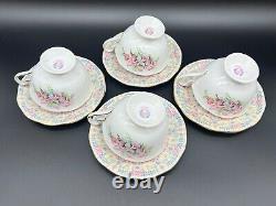 Queen Anne Royal Bridal Gown Tea Cup Saucer Sets of 4 Bone China England 8 Piece