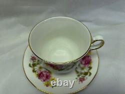 Queen Anne Teacup Saucer Set Fine Bone China England Pink White Roses