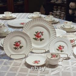 RARE 54pc Vintage English Bone China Set of 10 Northumbria Carleton Rose Mint