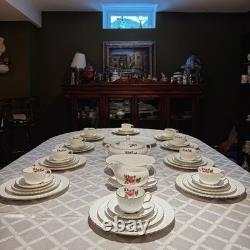 RARE 54pc Vintage English Bone China Set of 10 Northumbria Carleton Rose Mint