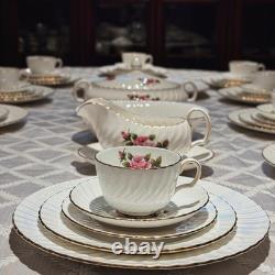 RARE 54pc Vintage English Bone China Set of 10 Northumbria Carleton Rose Mint