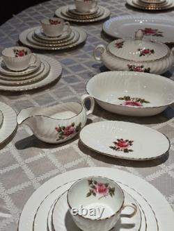 RARE 54pc Vintage English Bone China Set of 10 Northumbria Carleton Rose Mint