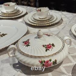 RARE 54pc Vintage English Bone China Set of 10 Northumbria Carleton Rose Mint