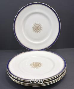 RARE Coalport England Versaille Cobalt Blue Gold Sunburst 6 Dinner Plates