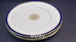 RARE Coalport England Versaille Cobalt Blue Gold Sunburst 6 Dinner Plates