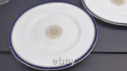 RARE Coalport England Versaille Cobalt Blue Gold Sunburst 6 Dinner Plates