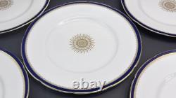 RARE Coalport England Versaille Cobalt Blue Gold Sunburst 6 Dinner Plates