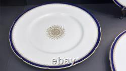 RARE Coalport England Versaille Cobalt Blue Gold Sunburst 6 Dinner Plates
