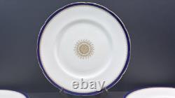 RARE Coalport England Versaille Cobalt Blue Gold Sunburst 6 Dinner Plates