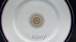 RARE Coalport England Versaille Cobalt Blue Gold Sunburst 6 Dinner Plates