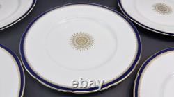 RARE Coalport England Versaille Cobalt Blue Gold Sunburst 6 Dinner Plates