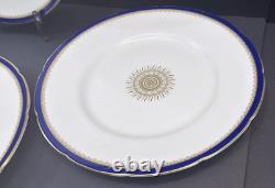 RARE Coalport England Versaille Cobalt Blue Gold Sunburst 6 Dinner Plates