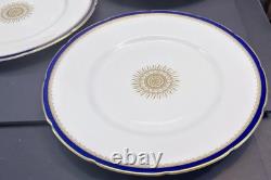 RARE Coalport England Versaille Cobalt Blue Gold Sunburst 6 Dinner Plates