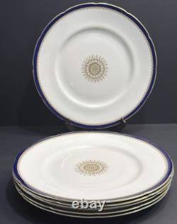 RARE Coalport England Versaille Cobalt Blue Gold Sunburst 6 Dinner Plates