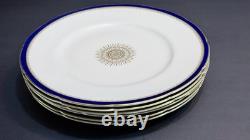 RARE Coalport England Versaille Cobalt Blue Gold Sunburst 6 Dinner Plates