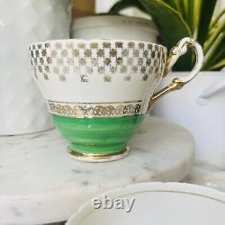 RARE? Harrowby England Tea Set Bone China Gold Green Jug Sugar Bowl HTF VTG