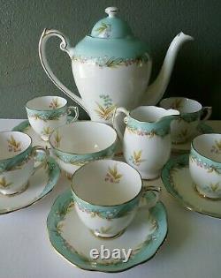 ROSLYN HIGHLAND BELL BONE CHINA COFFEE POT SET with DEMITASSE CUPS ENGLAND