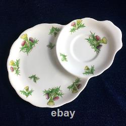 ROYAL ALBERT ENGLAND HIGHLAND THISTLE SET/4 SNACK PLATES WithATTACHED CUP DIVIDER